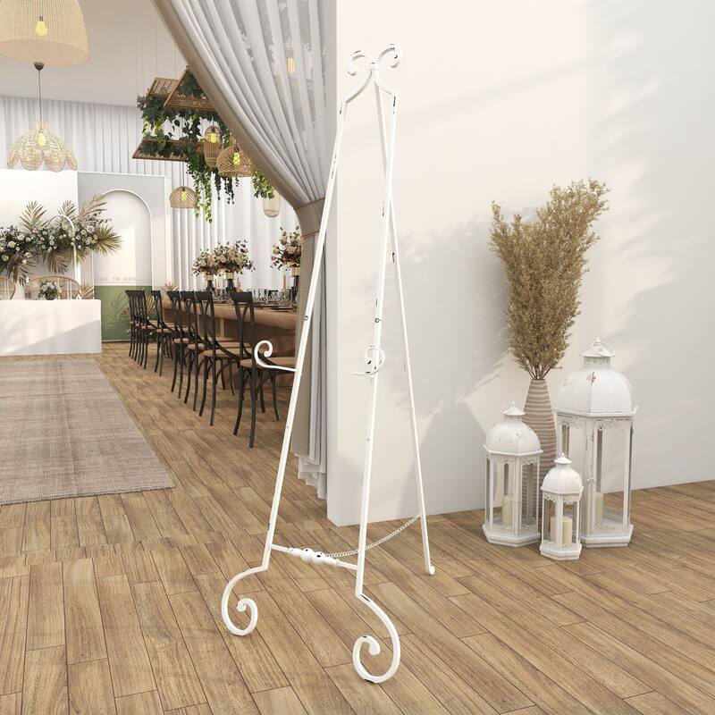 Metal Scroll Large Adjustable 3 Tier Display Easel with Chain Support - White - Roche River Decor