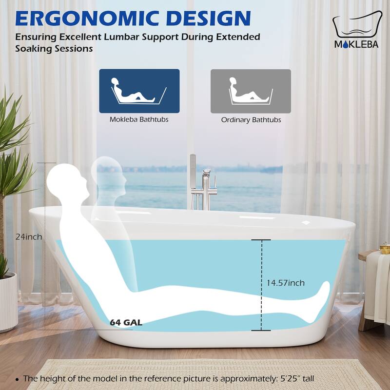 Freestanding Slipper Soaking Acrylic Bathtub with Chrome Drain and Pearl-Shape Overflow