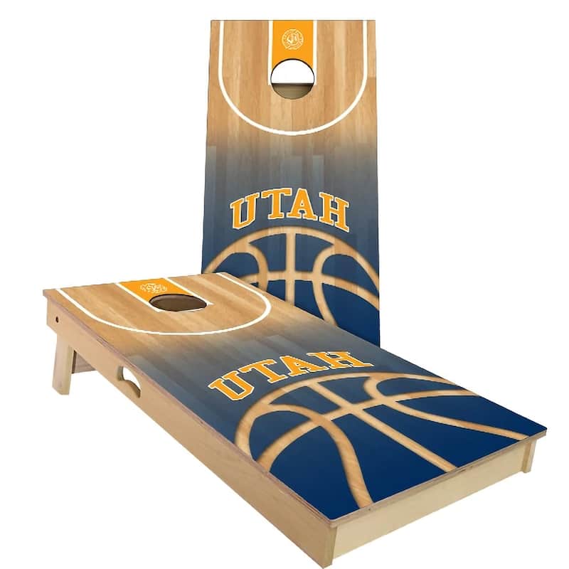 Utah Basketball Outdoor Cornhole Board Set - Backyard 2x4 - Include Case + Hole Lights
