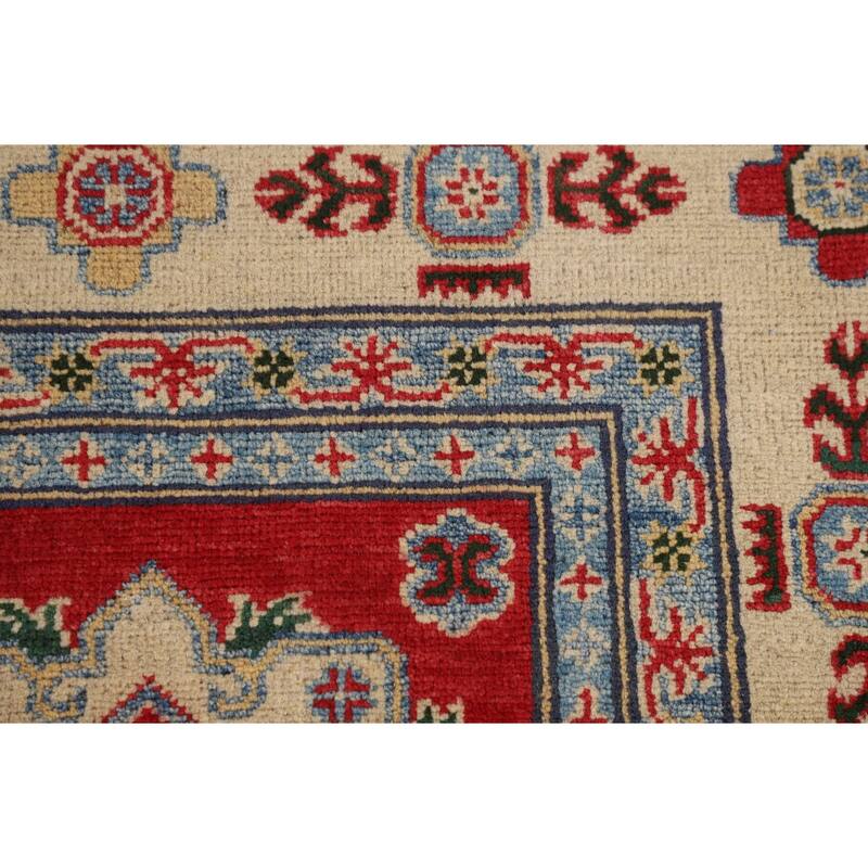 Red Geometric Kazak Oriental Area Rug Dining Room Handmade Wool Carpet - 5'6" x 7'10"