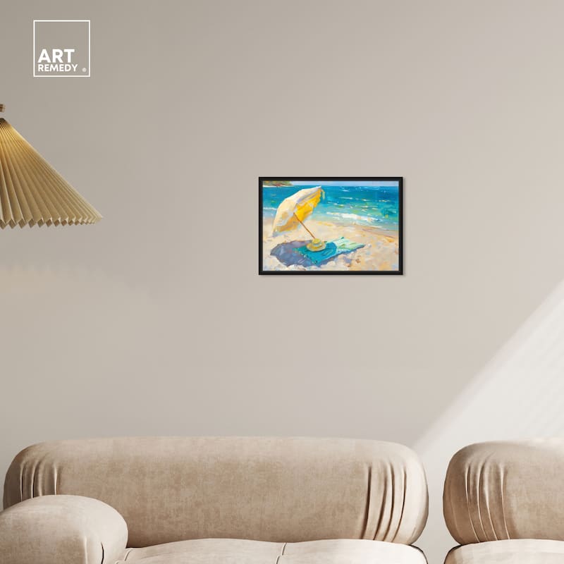 Art Remedy Morning Beach View Framed Colorful Coastal 1 Piece Canvas Wall Art