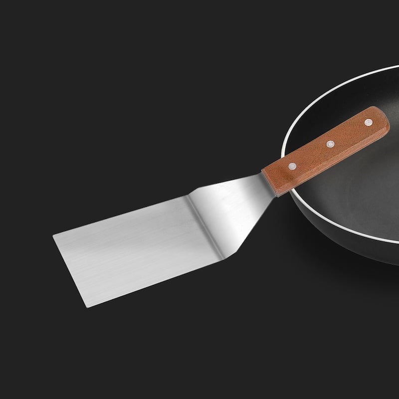 11.4" Griddle Spatula Pizza Grill Spatula Baking Cutter Wooden Handle - Brown,Silver - 11.4" x 2.9"(L*W)
