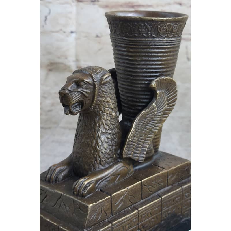 Persian Persepolis Griffon Dragon Bird Candle Holder Bronze Bookend Sculpture Statue Decor