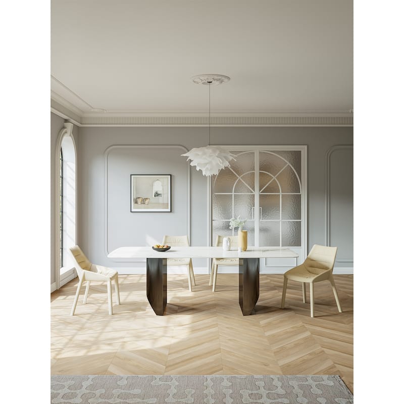 Lesly White 62.99 in. With Black Pedestal Dining Table (6 Seats) - 62.99"D×31.49"W×29.52"H