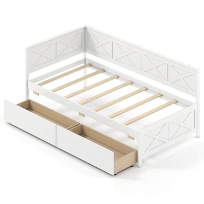 Costway Twin Size Daybed with 2 Storage Drawers Slats Support &