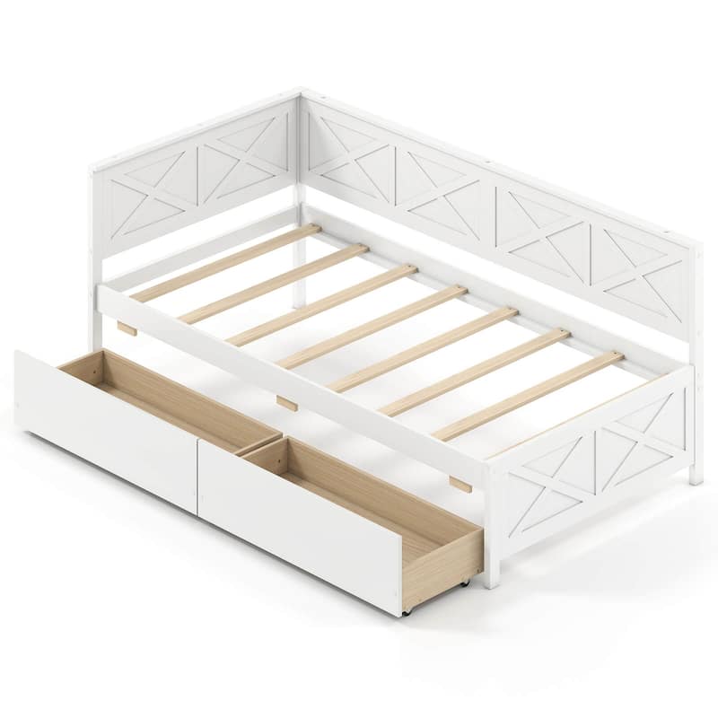 Twin Daybed w/Storage Drawers Twin Size Farmhouse Platform Sofa Beds - White