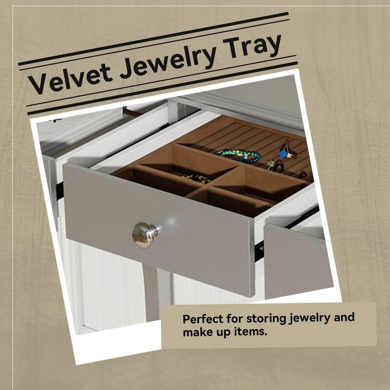 Luxury Makeup Vanity Desk with Oval Mirror, 3-Drawer Dressing Table