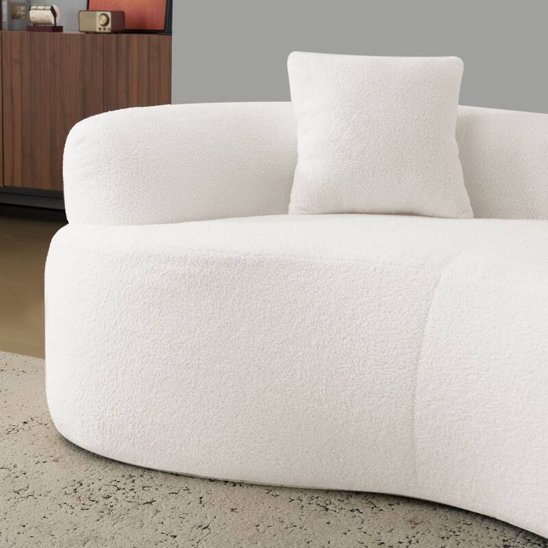 66.93 Inch Curved Loveseat, White Teddy Velvet, Foam+Spring, No-Assembly, 350 lbs Capacity