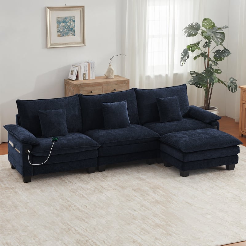 Modular Sectional Sofa Set Convertible Sectional Sleeper Sofa with Chaise for Apartment - Blue