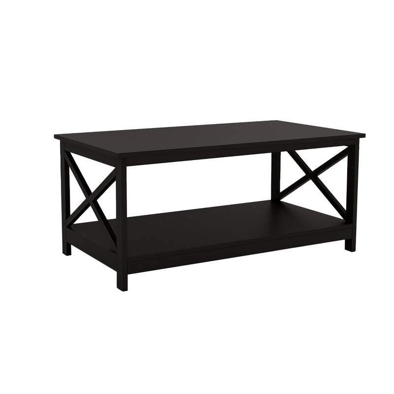 Hep 40 Inch Coffee Table with 1 Shelf, and Crossed Accent Frame, Black