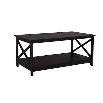 Hep 40 Inch Coffee Table with 1 Shelf, and Crossed Accent Frame, Black