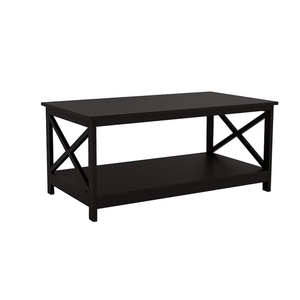 Hep 40 Inch Coffee Table with 1 Shelf, and Crossed Accent Frame, Black