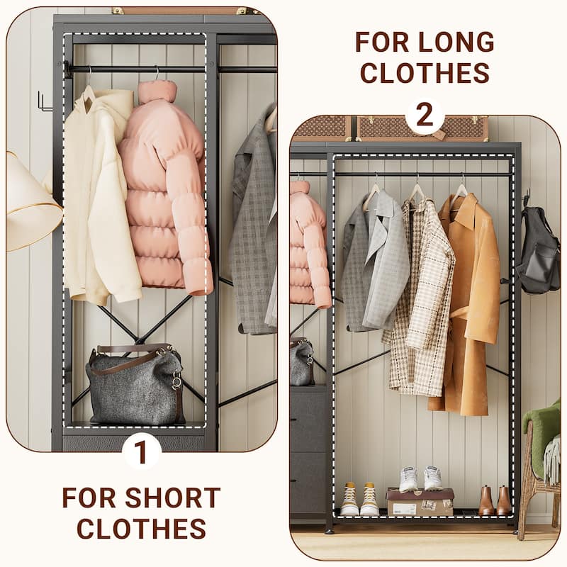 Clothes Rack, Closet Organizer with Storage Shelves, Hanging Bar, Drawers - 47.24"L x 15.74"W x 72.83"H