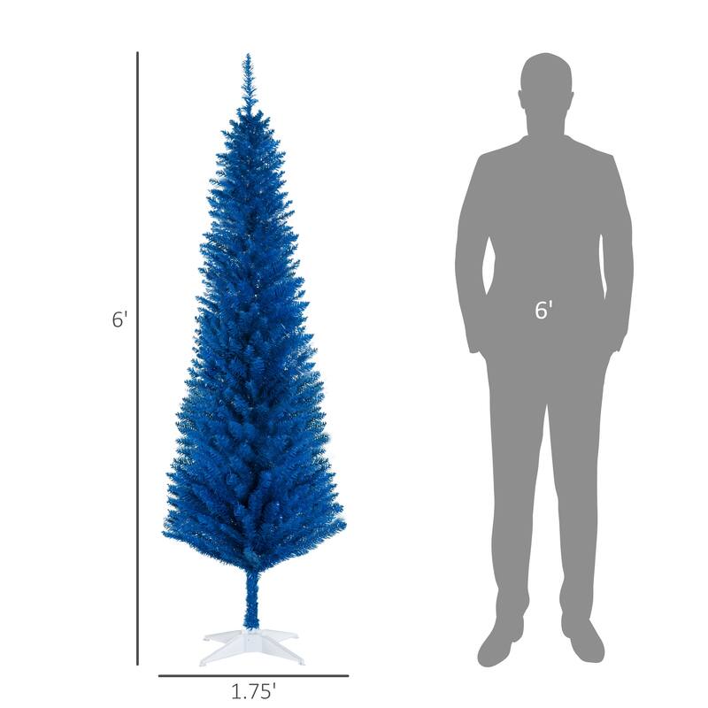 HOMCOM 6' Unlit Artificial Pencil Christmas Tree, Slim Xmas Tree with 390 Realistic Branch Tips and Plastic Stand, Blue