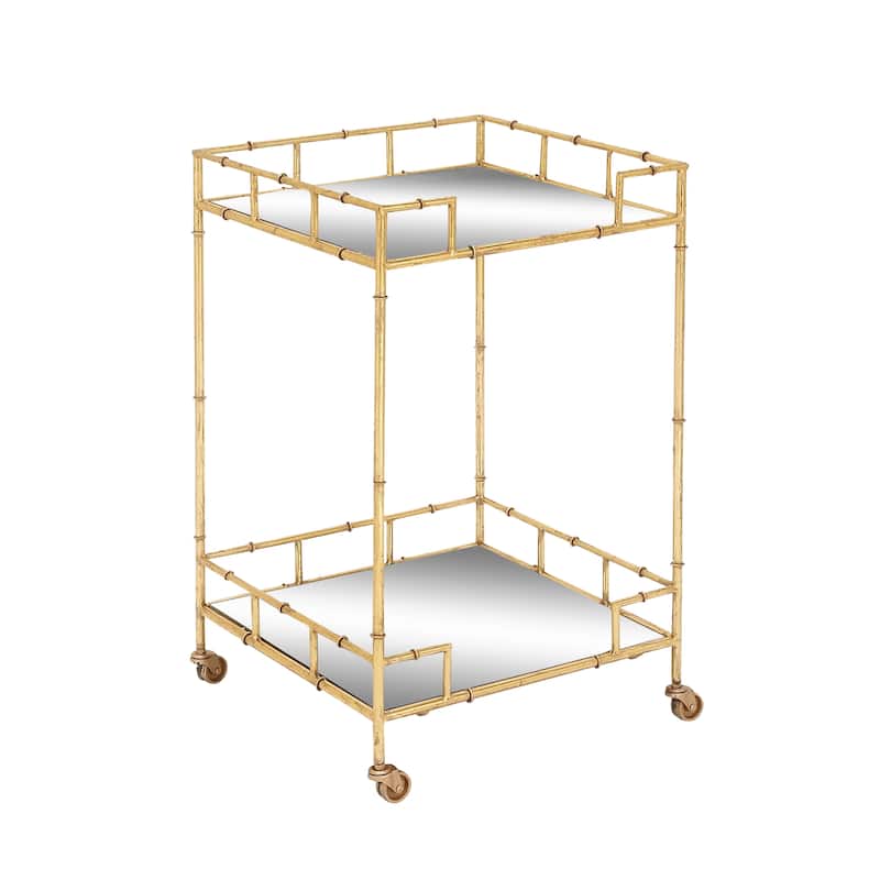 Metal Rolling 2 Mirrored Shelves Bar Cart - Gold - Roche River Decor - 18"Wx18"Lx30"H