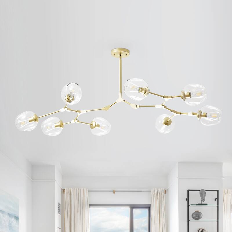 Bella Depot Modern Adjustable Chandelier Gold Pendant with Clear Glass Shades - 8 Light