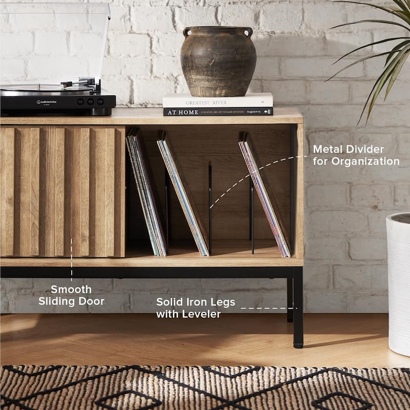 Mopio Norwin Record Player Stand with Vinyl Record Storage, Rustic Turntable Stand