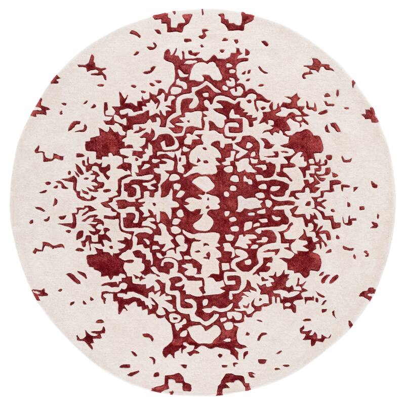 SAFAVIEH Handmade Fifth Roselette Avenue Modern Abstract Wool Rug - 6' Round - Red/Blue