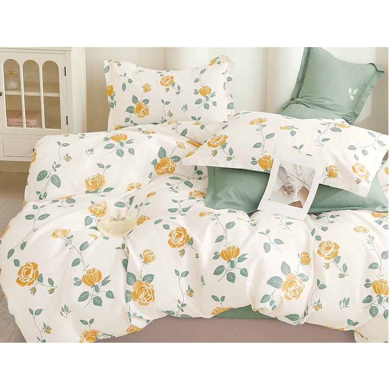 Blooming Casa Yellow Floral 100% Cotton Duvet Cver Set Queen/Full