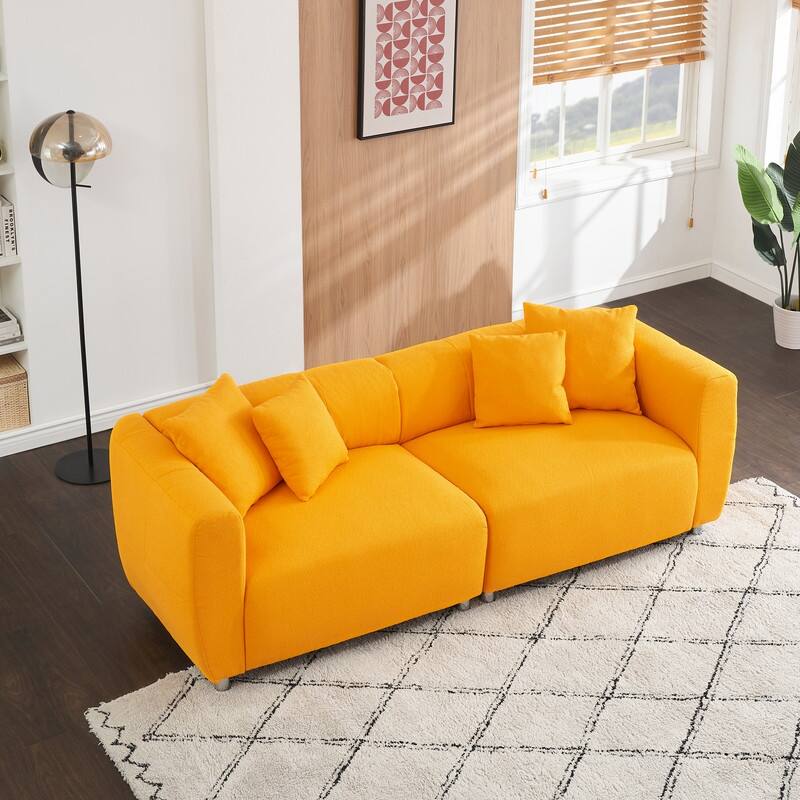 89" Cotton Linen Teddy 3-Seater Upholstered Sofa with Metal Legs