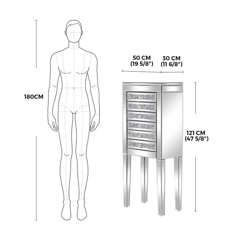 Mirrored Glass Jewelry Armoire with Crushed Diamond Inlay