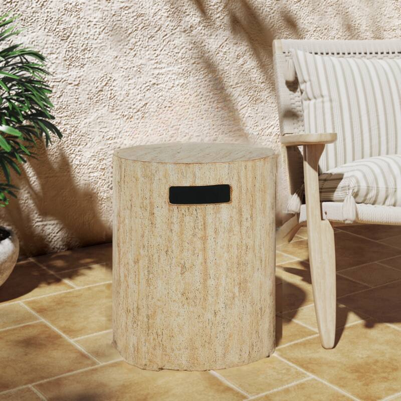 Christopher Knight Home - Trenton Outdoor Fire Pit Table and Side Table Set with Travertine Stone Texture and Durable MGO Build - Travertine Beige/Tank Holder(Only)