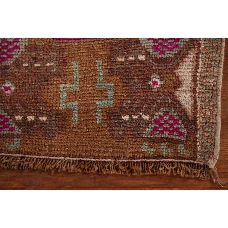 Hand Knotted Oriental 100% Wool Carpet Transitional Medallion Brown Anatolian Area Rug - 3' 0'' X 1' 8''