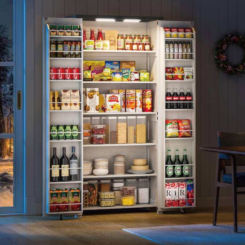 Smart LED Farmhouse Pantry Cabinet with Shelves