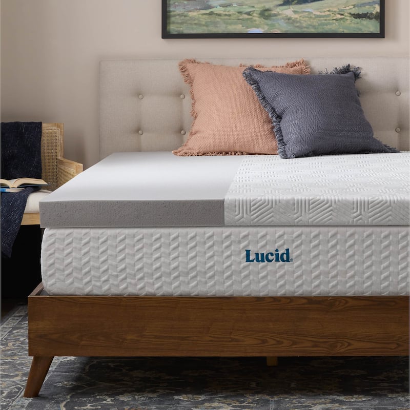 Lucid Bamboo Charcoal and Gel Memory Foam Covered Mattress Topper 2,3,4 inch - N/A - King - 3 Inch