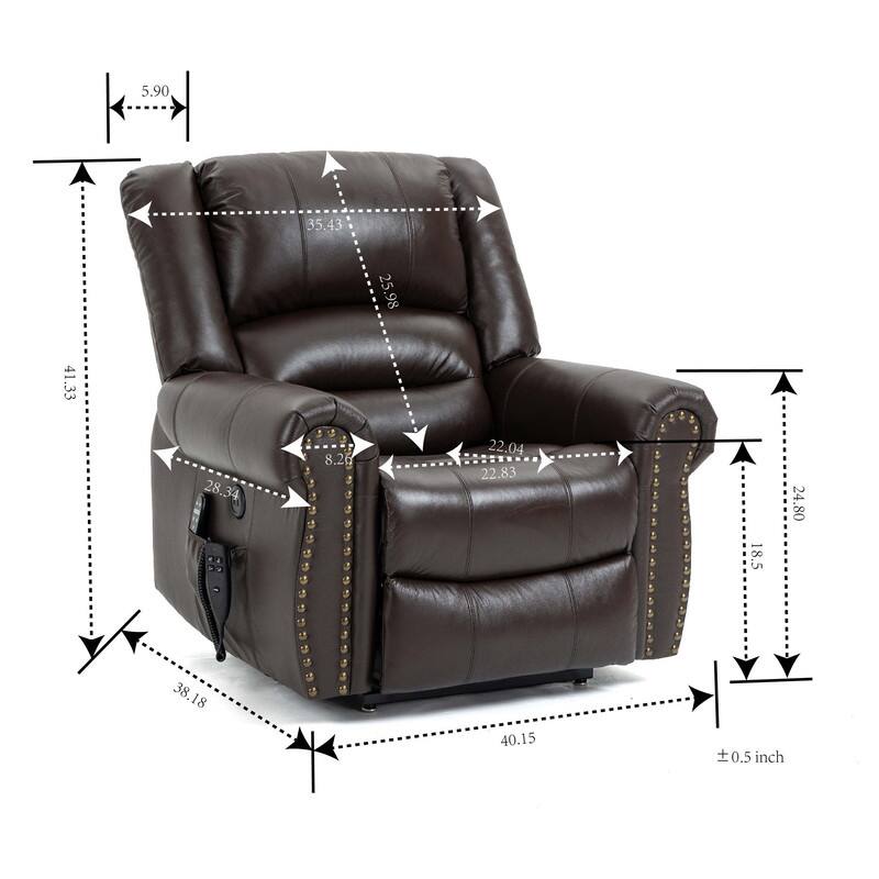 Dual Motor Real Leather Power Lift Recliner with Massage, Heating Functuous and USB Ports-Up to 350 LBS Capacity