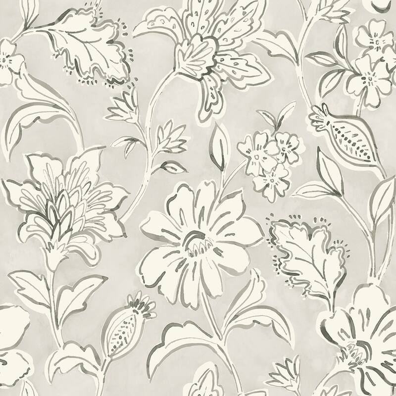 Chesapeake Plumeria Grey Floral Trail Wallpaper