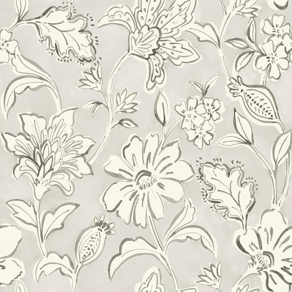 Chesapeake Plumeria Grey Floral Trail Wallpaper
