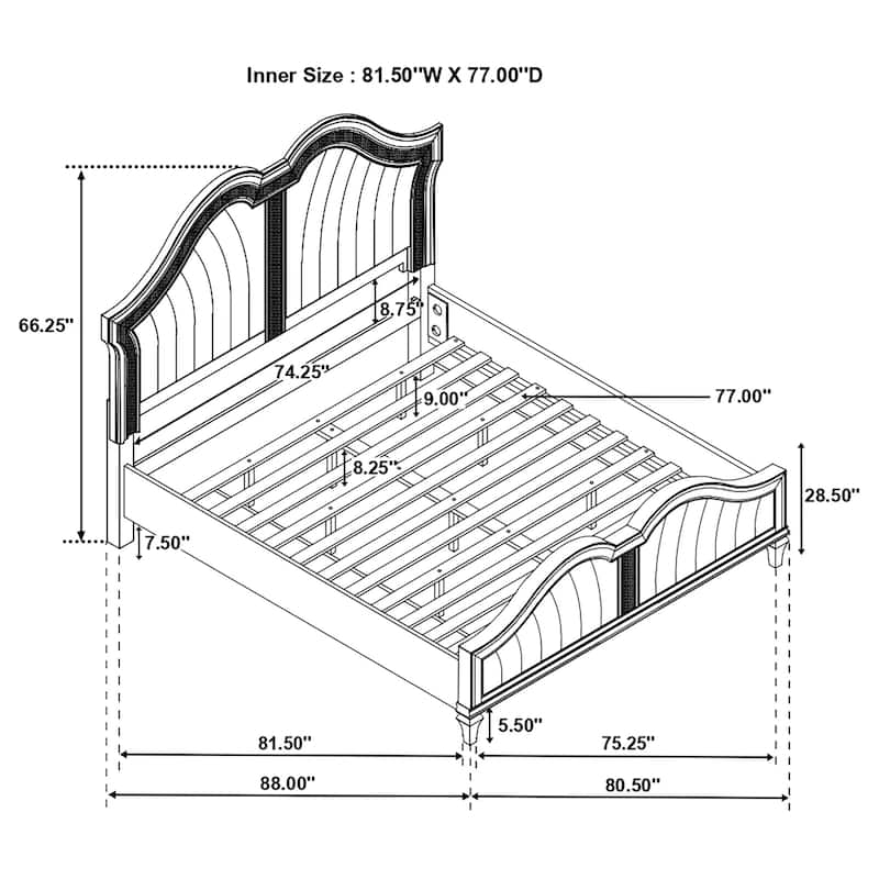 Evangeline Wood LED Platform Bed Silver Oak