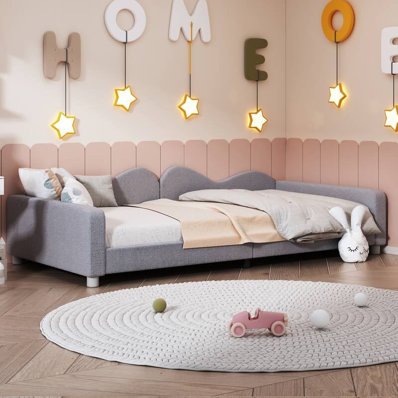 Twin size Upholstered Daybed, Sherpa Fabric Sofabed with Cloud-Shaped Backrest, No Box-spring Needed, White