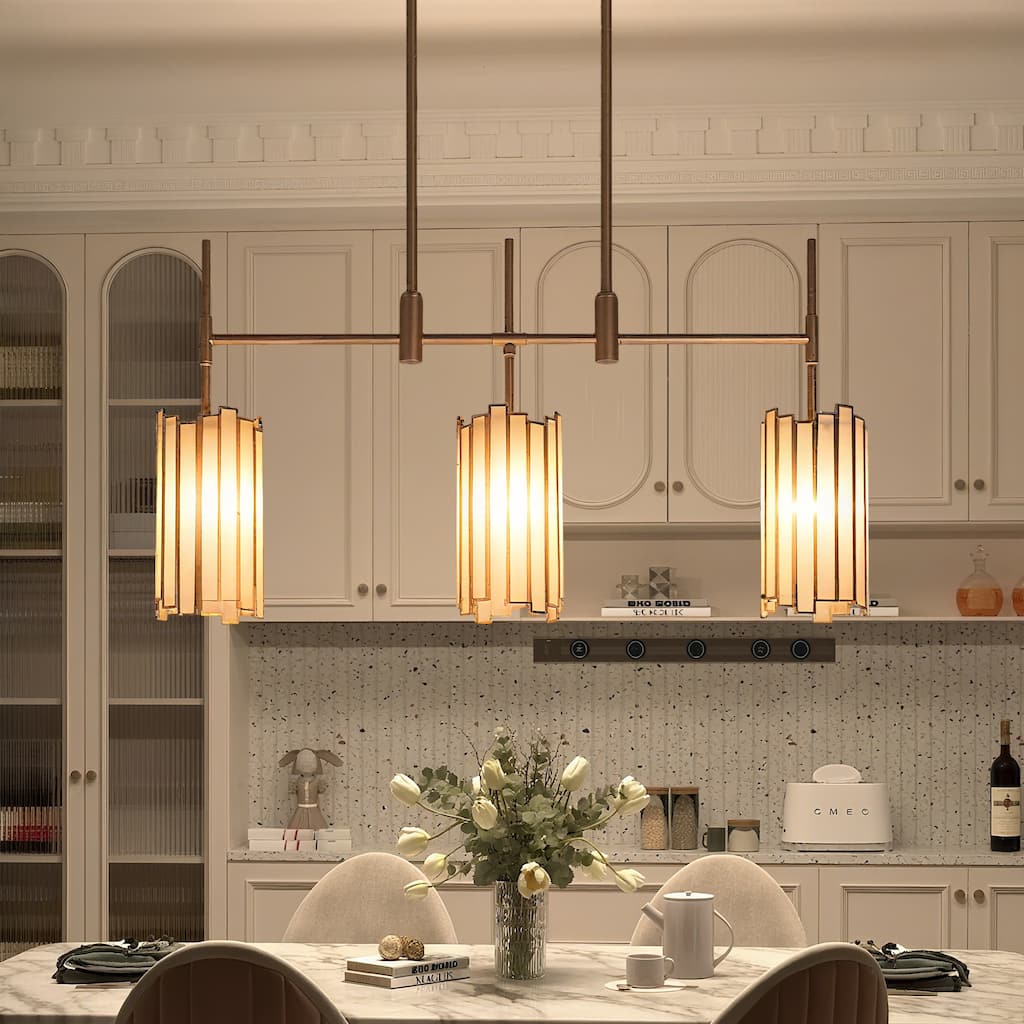 Tifany Moden Gold 3-Light Chandelier Textured Colored Glass Kitchen Island Light - L 30" x W 4.3" x H 17.3"