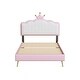 preview thumbnail 8 of 8, Twin size Upholstered Princess Bed With Crown Headboard,with Headboard and Footboard with Light Strips,White+Pink