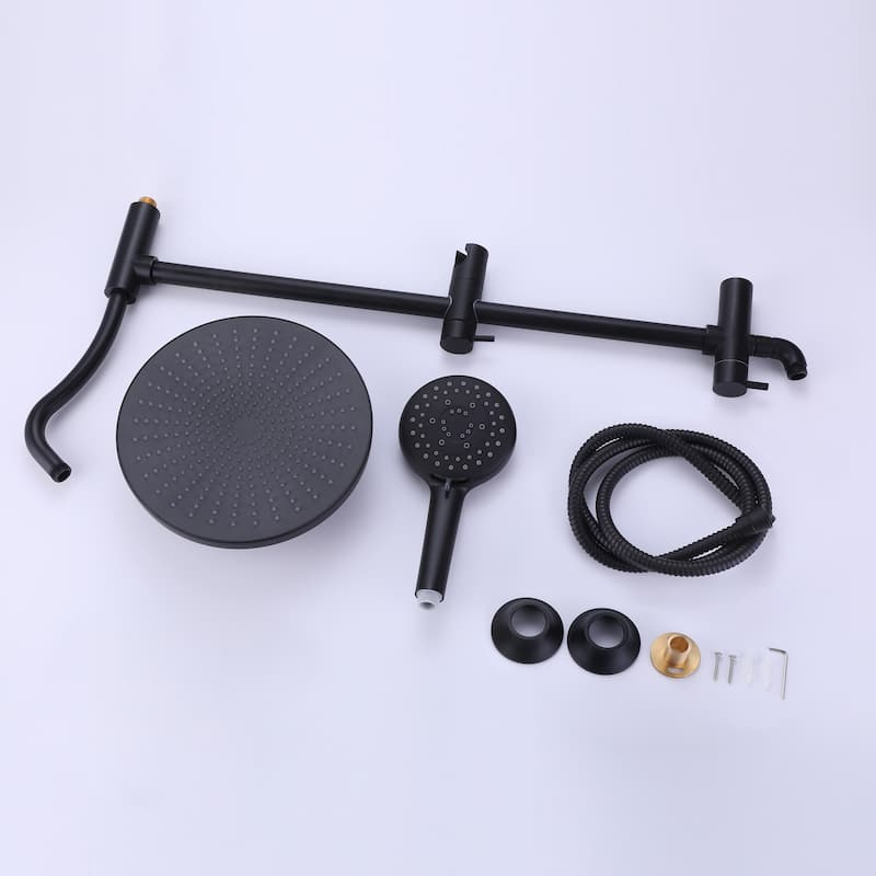 Wall Mounted Exposed Pipe Shower System With Handheld Shower 10 Inch Head Matte Black Shower Faucet Set (Main Body Not Included)