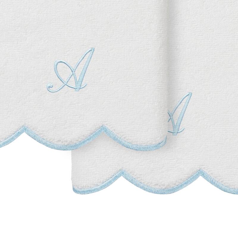 Authentic Hotel and Spa 100% Turkish Cotton Blue ADORNIA Scallop Personalized 2 Piece Hand Towel Set - 2 Hand Towels