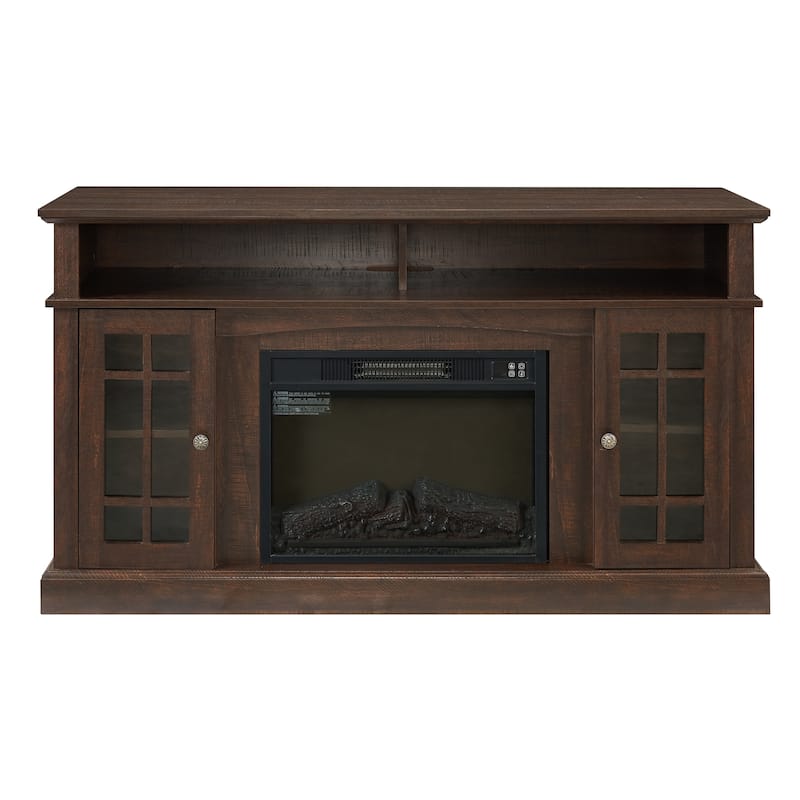 GDFStudio Caelum 58" Wood TV Stand with Classic Storage and 23" Fireplace Insert