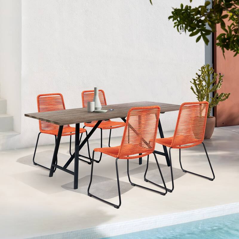 Shasta Metal and Rope Outdoor Patio Stackable Dining Chairs - Set of 2