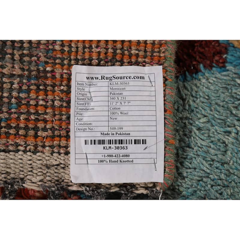 All-Over Trellis Moroccan Area Rug Hand-Knotted Wool Carpet - 7'7" x 11'2"