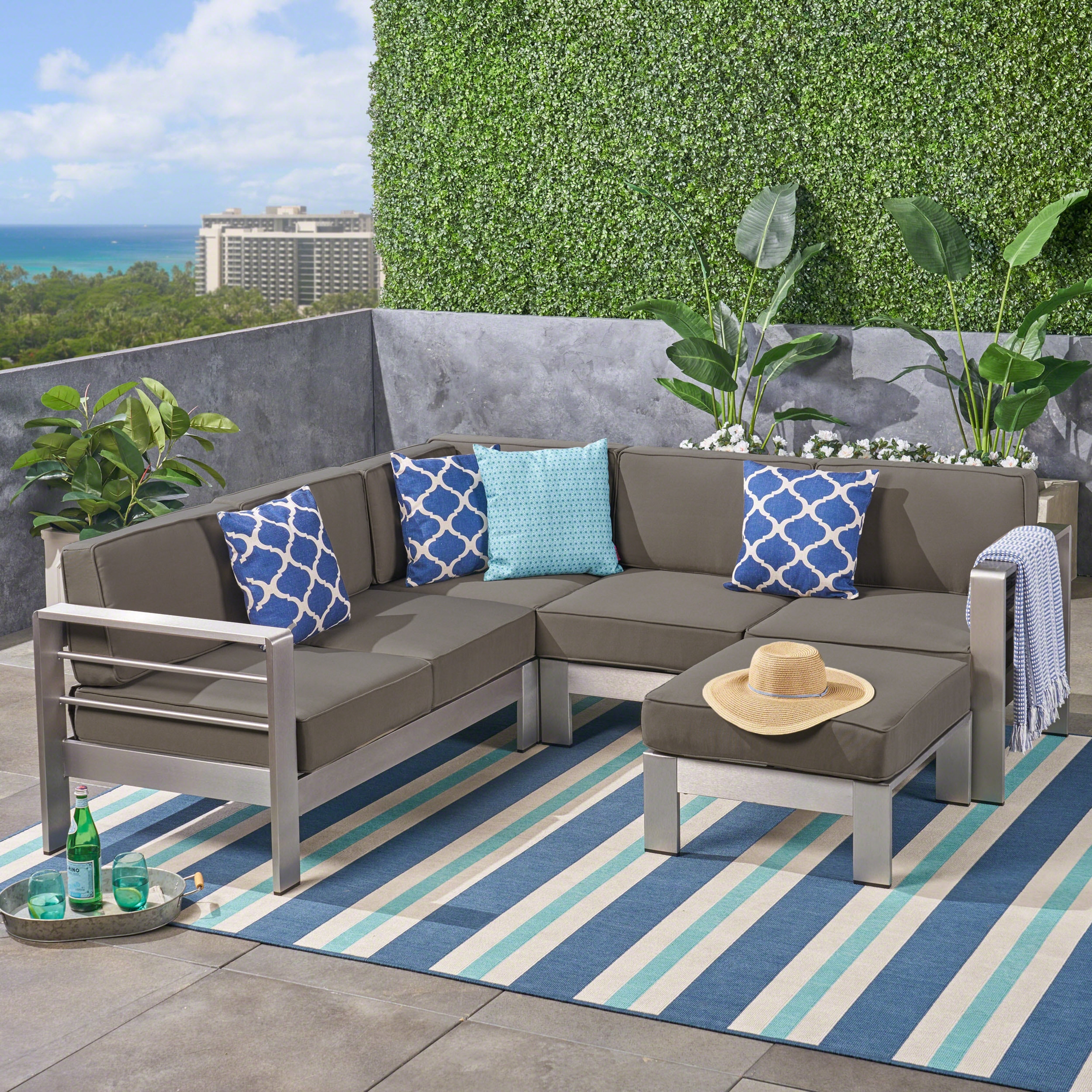 Cape Coral Outdoor 5 Seater V Shape Aluminum Sectional Sofa Set