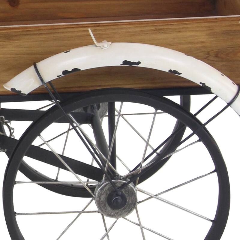 White Metal Indoor Outdoor Vintage Bike Indoor Outdoor Plantstand with Brown Wood Accents