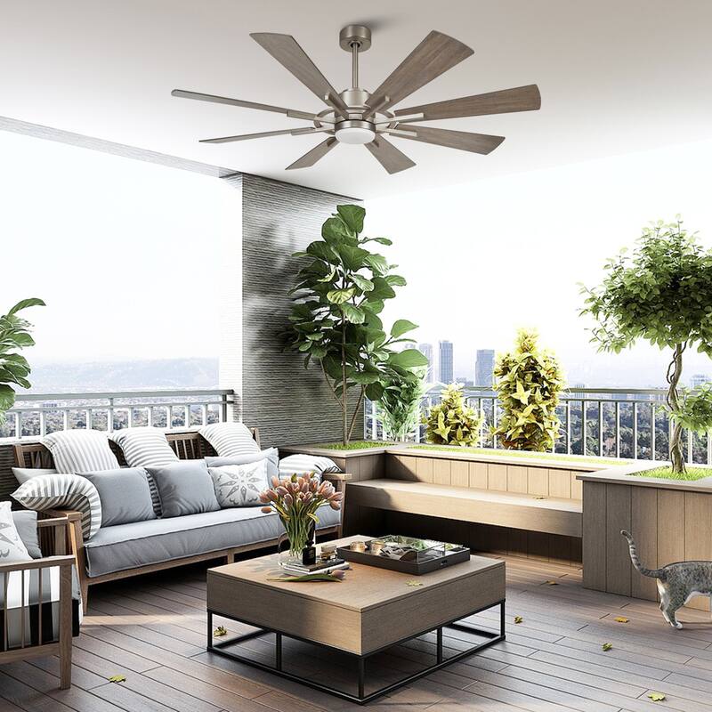 60" Farmhouse 8-Blade Large Windmill Ceiling Fan with Light and Remote