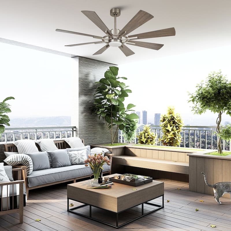 60-in Farmhouse 8-Blade Nickel Windmill LED Ceiling Fan with Light and Remote