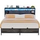 preview thumbnail 58 of 75, Bed Frame with Charging Station and RGB LED Lights, Sturdy Platform Bed with Storage Headboard, Grey Oak - King