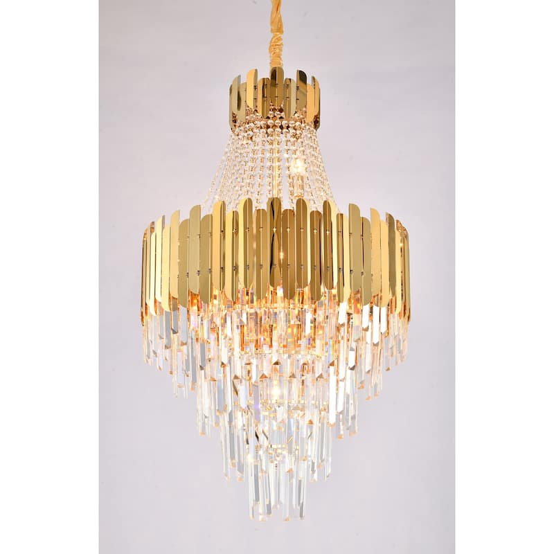 15-Light Gold Stainless Steel Chandelier With Clear Crystals