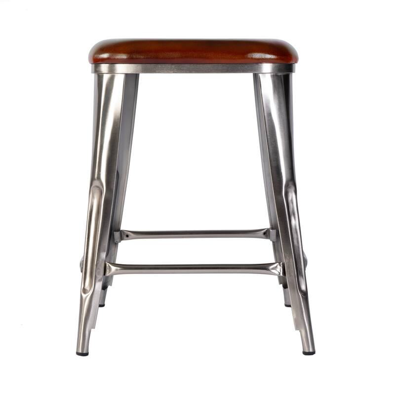 Eastham 24.75 in. Seat Height Leather and Iron Counter Stool with Footrest