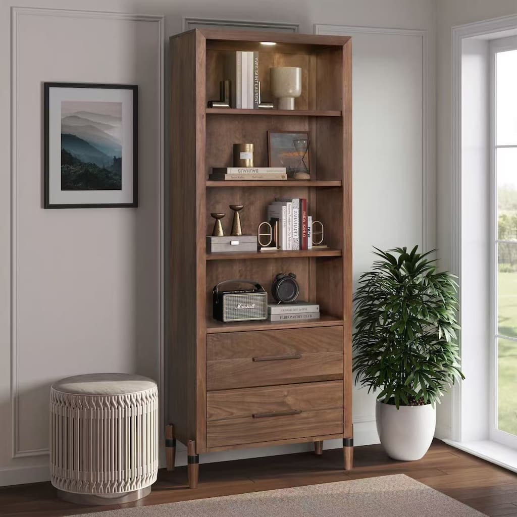 Bridgevine Home Tranquility Bookcase Pier, No Assembly Required, Walnut Finish