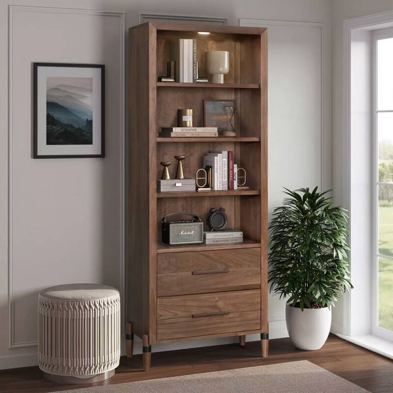 Bridgevine Home Tranquility Bookcase Pier, No Assembly Required, Walnut Finish